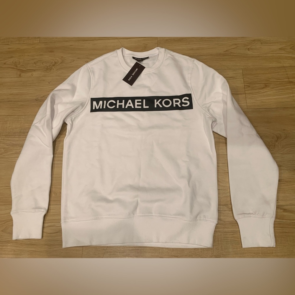 Michael Kors Men’s Cotton Blend Crewneck Sweatshirt MK Logo White NWT S-L